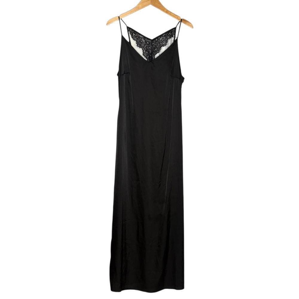 Modcloth maxi slip dress Black satin Lace women’s size large open back
